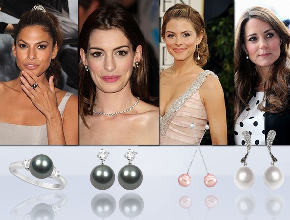 Tahitian pearls, diamond stud earrings, black akoyacultured pearl, pink ...