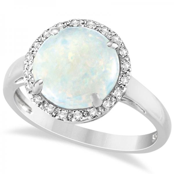Diamond Accented Halo Opal Engagement Ring 14k White Gold 2.07ct