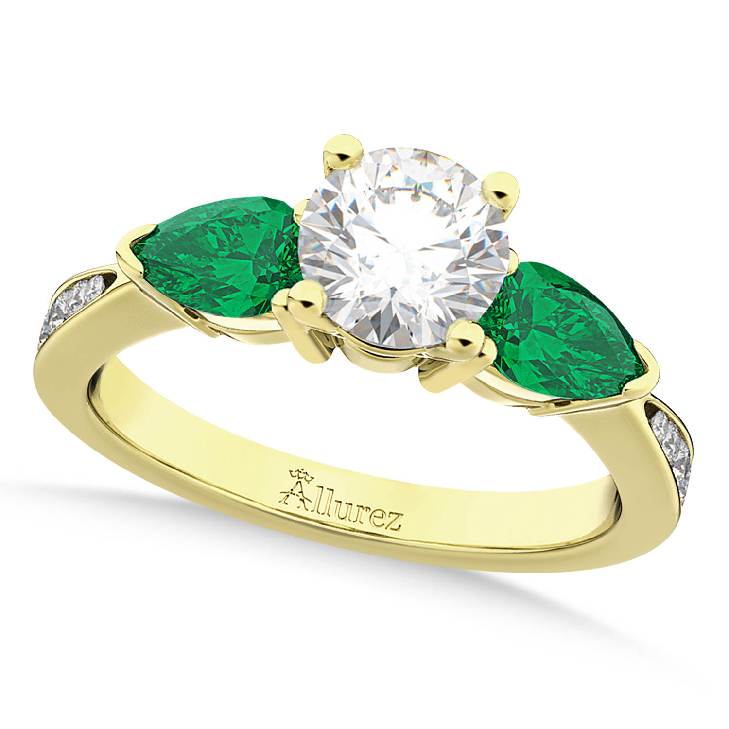 4 CT diamond emerald ring 14k yellow gold 8 store pear round cut