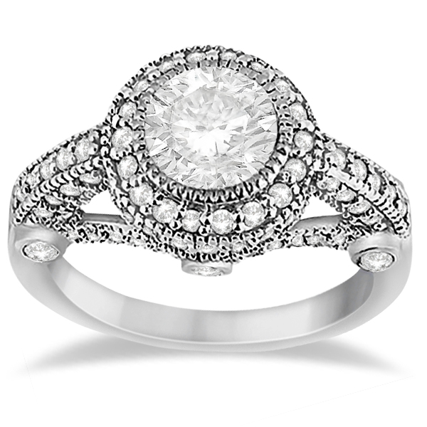 Vintage Diamond Halo Art Deco Engagement Ring 14k White Gold 0 97ct