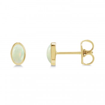 Oval Lab Grown Cabochon White Opal Stud Earrings 14K Yellow Gold (0.25ct)