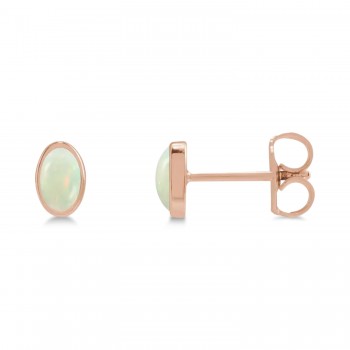 Oval Lab Grown Cabochon White Opal Stud Earrings 14K Rose Gold (0.25ct)