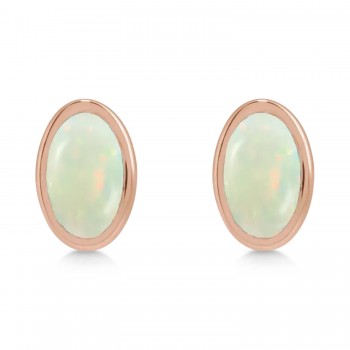 Oval Lab Grown Cabochon White Opal Stud Earrings 14K Rose Gold (0.25ct)