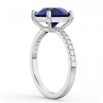 Lab Blue Sapphire & Diamond Engagement Ring 14K White Gold 2.51ct