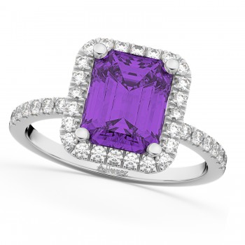 Lab Amethyst & Lab Grown Diamond Engagement Ring 14k White Gold (3.32ct)