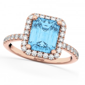 Lab Blue Topaz & Lab Grown Diamond Engagement Ring 14k Rose Gold (3.32ct)