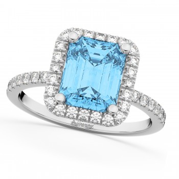 Lab Blue Topaz & Lab Grown Diamond Engagement Ring 14k White Gold (3.32ct)