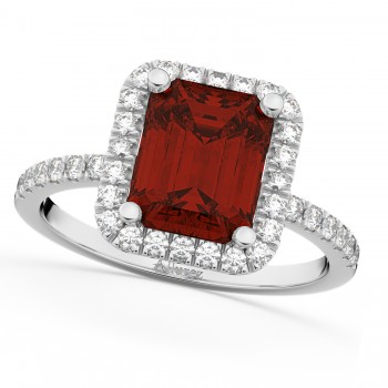 Emerald-Cut Lab Garnet & Lab Grown Diamond Engagement Ring 14k White Gold (3.32ct)