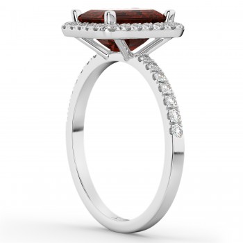 Emerald-Cut Lab Garnet & Lab Grown Diamond Engagement Ring 14k White Gold (3.32ct)