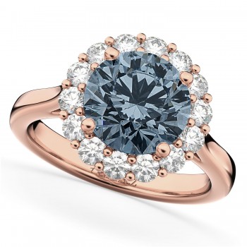 Halo Round Lab Gray Spinel & Lab Grown Diamond Engagement Ring 14K Rose Gold 3.70ct