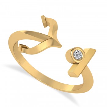 Elegant Nautical Anchor Center Ring Solitaire Diamond 14k Yellow Gold