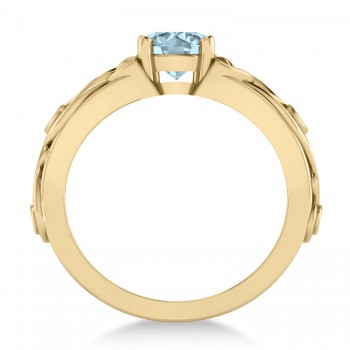 Diamond & Aquamarine Celtic Engagement Ring 14k Yellow Gold (1.06ct)