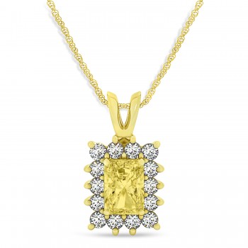 Emerald Shape Yellow Diamond & Diamond Pendant Necklace 14k Yellow Gold (3.00ct)