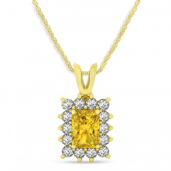 Emerald Shape Yellow Sapphire & Diamond Pendant Necklace 14k Yellow Gold (2.80ct)