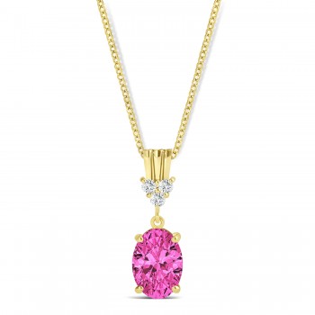 Oval Shape Pink Topaz & Diamond Pendant Necklace 14k Yellow Gold (1.15ct)