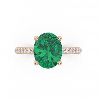 Oval Cut Lab Emerald with Hidden Halo Engagement Ring 14K Rose Gold (4.02ct)