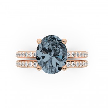 Oval Cut Gray Spinel with Hidden Halo  Bridal Ring Set 14K Rose Gold (4.22ct)