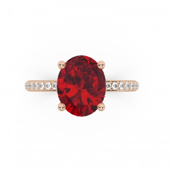 Oval Cut Lab Ruby with Hidden Halo Engagement Ring 14K Rose Gold (4.07ct)