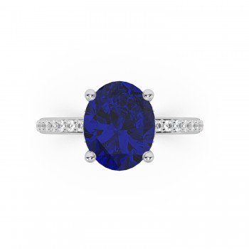 Oval Cut Lab Blue Sapphire & Lab Grown Diamond Engagement Ring 14K White Gold (4.07ct)