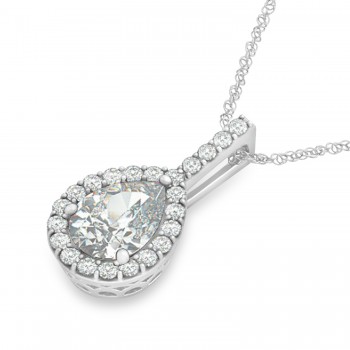 Pear Shape Diamond Halo Pendant Necklace 14k White Gold (1.25ct)