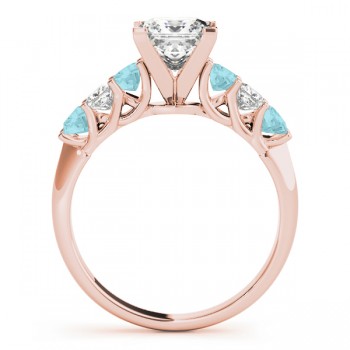 Princess Moissanite Aquamarines & Diamonds Engagement Ring 14k Rose Gold (2.10ct)