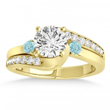 Swirl Design Aquamarine & Diamond Engagement Ring Setting 14k Yellow Gold 0.38ct