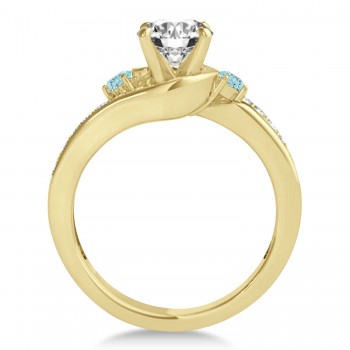 Swirl Design Aquamarine & Diamond Engagement Ring Setting 14k Yellow Gold 0.38ct