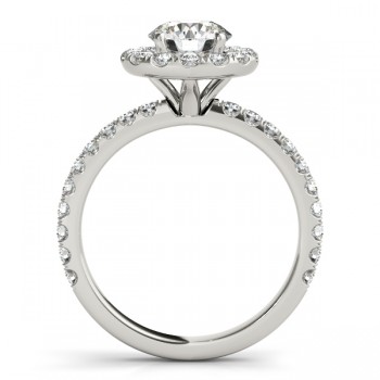 French Pave Halo Diamond Engagement Ring Setting 18k White Gold 1.00ct