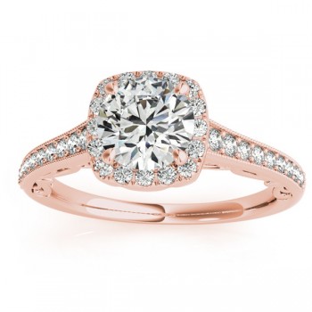 Diamond Square Halo Carved Engagement Ring 14k Rose Gold (0.35ct)