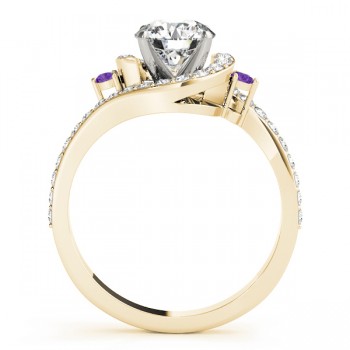 Halo Swirl Amethyst & Diamond Engagement Ring 18K Yellow Gold (0.48ct)