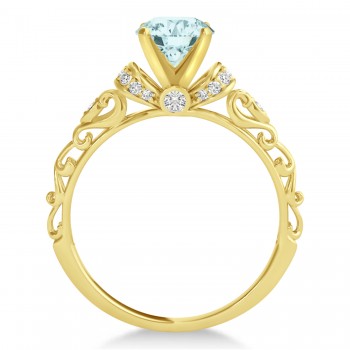 Aquamarine & Diamond Antique Engagement Ring 18k Yellow Gold (1.12ct)
