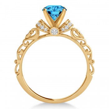 Blue Topaz & Diamond Antique Style Engagement Ring 14k Rose Gold (1.62ct)