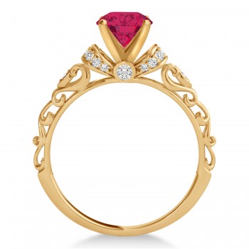 Ruby & Diamond Antique Style Engagement Ring 14k Rose Gold (1.12ct)