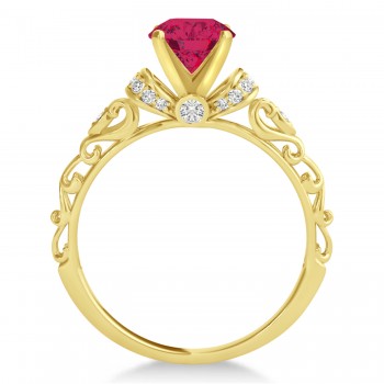 Ruby & Diamond Antique Style Engagement Ring 18k Yellow Gold (1.12ct)
