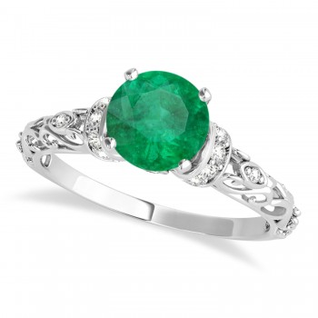 Emerald & Diamond Antique Style Bridal Set Platinum (1.12ct)