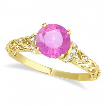 Pink Sapphire & Diamond Antique Bridal Set 18k Yellow Gold (1.12ct)