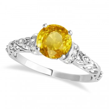 Yellow Sapphire & Diamond Antique Style Bridal Set Platinum (1.62ct)