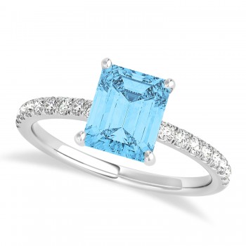 Emerald Blue Topaz & Diamond Single Row Hidden Halo Engagement Ring 14k White Gold (1.31ct)