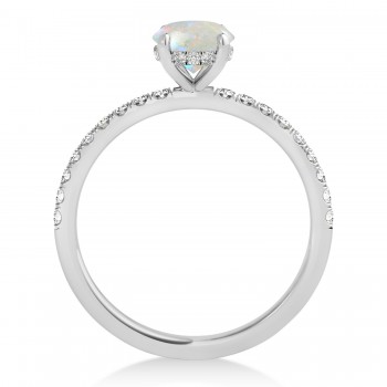 Oval Opal & Diamond Single Row Hidden Halo Engagement Ring Platinum (0.68ct)