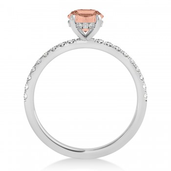 Princess Morganite & Diamond Single Row Hidden Halo Engagement Ring Platinum (0.81ct)