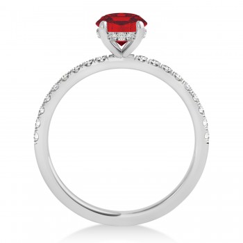 Round Ruby & Diamond Single Row Hidden Halo Engagement Ring 14k White Gold (1.25ct)