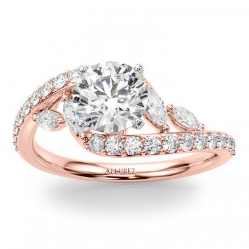 Swirl Design Round Diamond & Marquise Engagement Ring 14K Rose Gold (0.63ct)