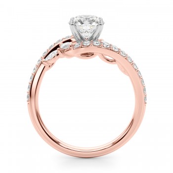 Swirl Design Round Diamond & Marquise Engagement Ring 14K Rose Gold (0.63ct)