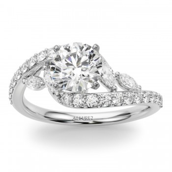 Swirl Design Round  Diamond & Marquise Engagement Ring in Platinum (0.63ct)