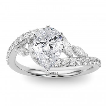 Swirl Design Diamond & Marquise Bridal Set in Palladium (0.96ct)