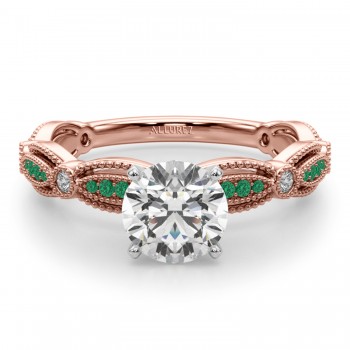 Antique Style Emerald & Diamond Engagement Ring 14K Rose Gold (0.20ct)