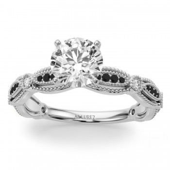 Antique Style Black Diamond Engagement Ring 14K White Gold (0.20ct)