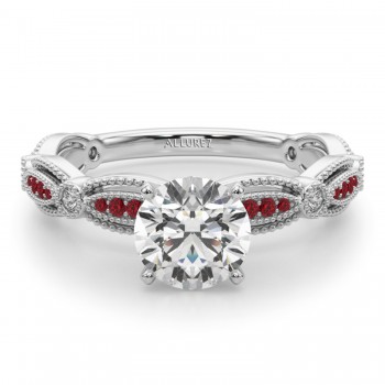 Antique Style Ruby & Diamond Engagement Ring 14K White Gold (0.20ct)