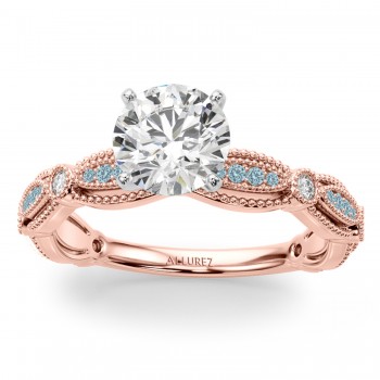Antique Style Aquamarine & Diamond Engagement Ring 18K Rose Gold (0.20ct)