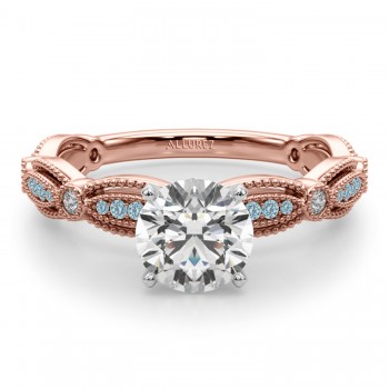 Antique Style Aquamarine & Diamond Engagement Ring 18K Rose Gold (0.20ct)